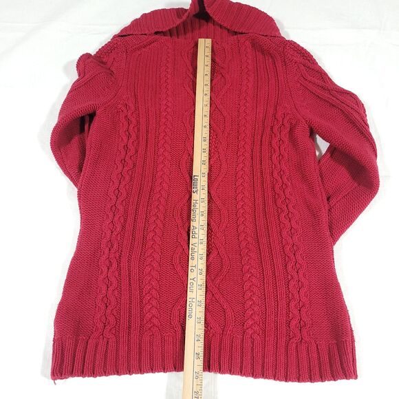 Y2K Cable knit Cowl Neck Button Sweater Eddie Bauer M Tall Red Chunky Preppy - Picture 13 of 14